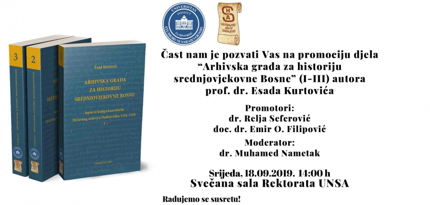 Promocija djela: "Arhivska građa za historiju srednjovjekovne Bosne"
