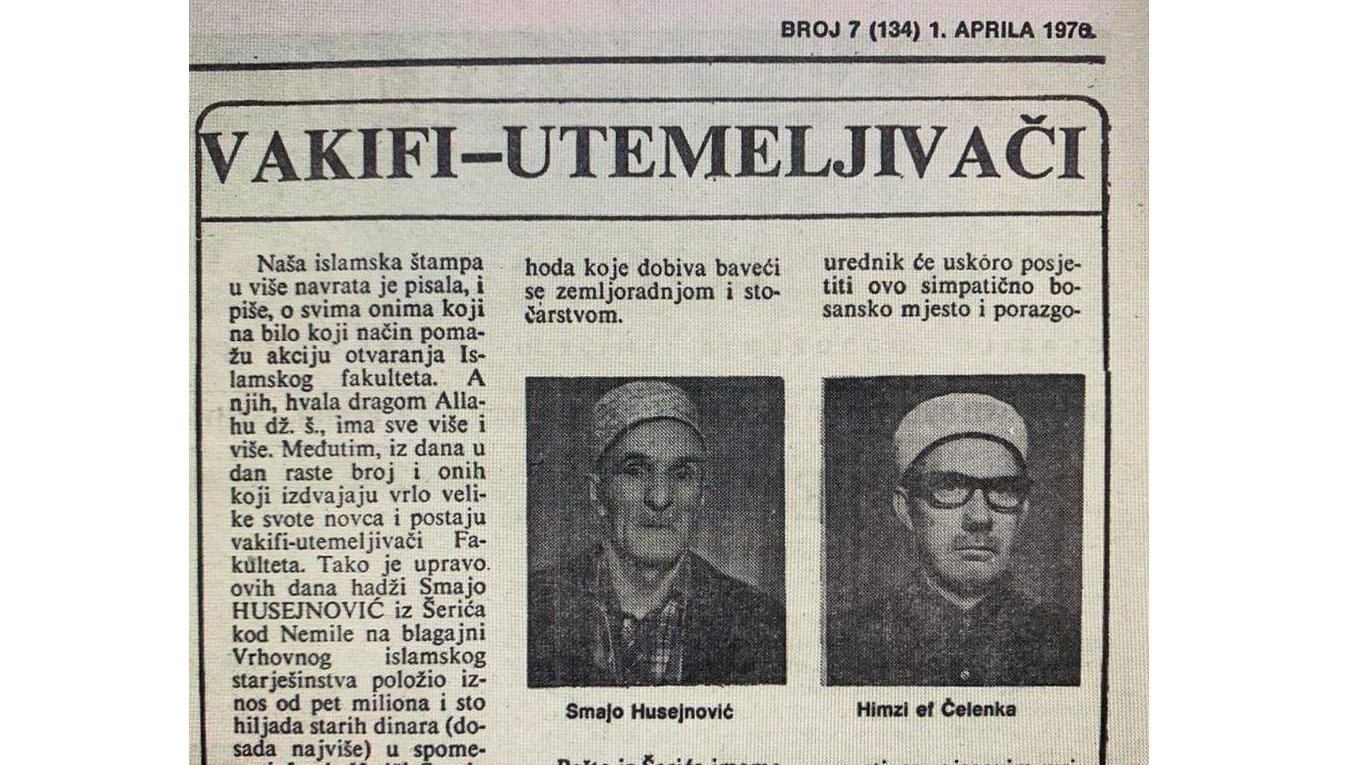 Čestiti vakifi iz Šerića - Utemeljivači Fakulteta islamskih nauka u Sarajevu