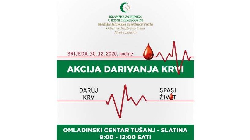 MIZ Tuzla: Akcija dobrovoljnog darivanja krvi 30. decembra