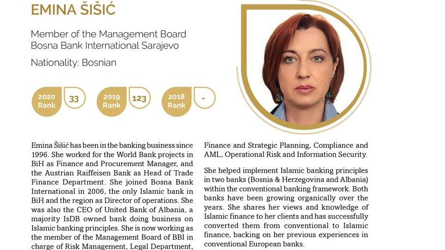 Emina Šišić iz BBI banke među 50 najuticajnijih žena u oblasti islamskog bankarstva
