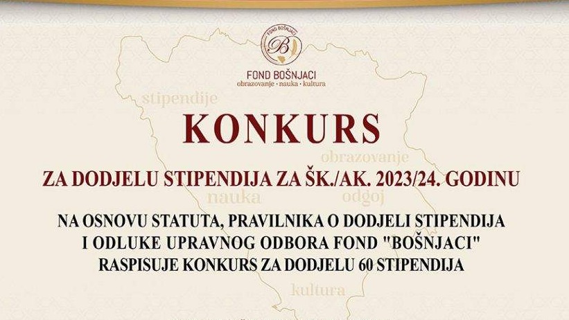 Fond Bošnjaci: Konkurs za dodjelu stipendija za školsku/akademsku 2023/24. godinu