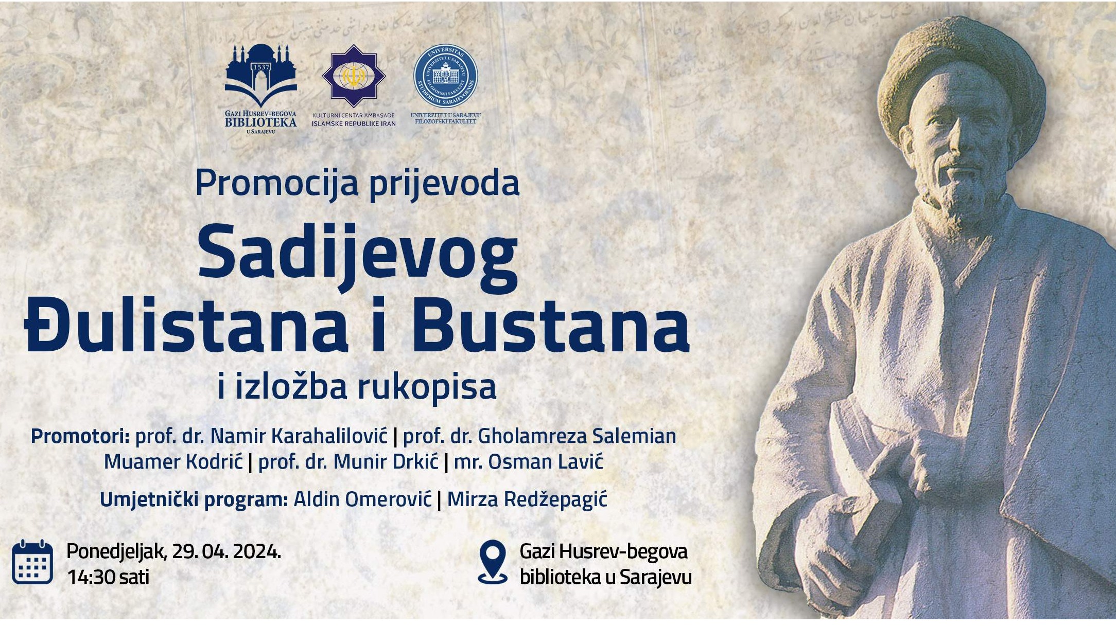 U ponedjeljak promocija prijevoda Đulistana i Bustana i izložba rukopisa